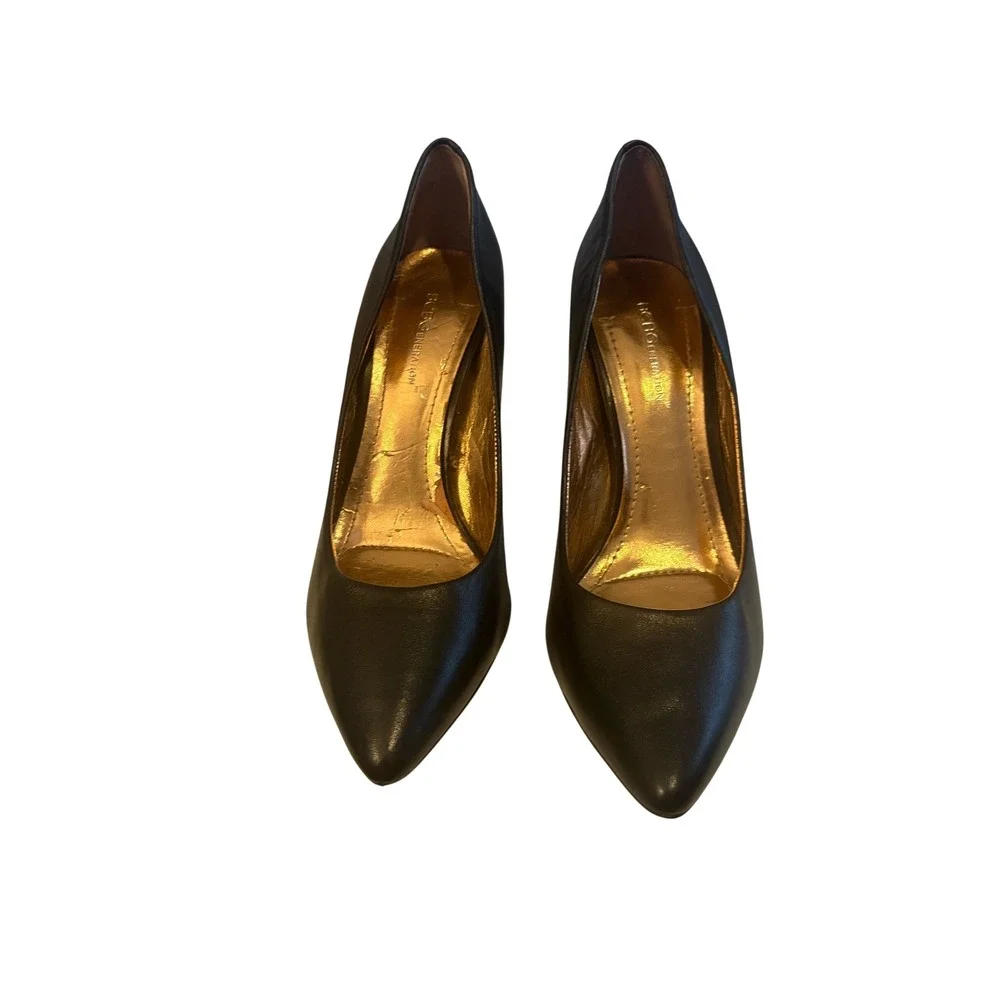 BCBG Black‎ Leather Pointed Toe Stiletto Heels Pumps Shoes Size 9